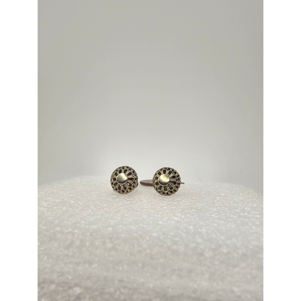 Vintage Silver Tone Floral Filigree Screw Back Earrings Mid Century Retro Studs